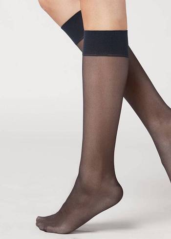 Calzedonia 20 Denier Comfort Cuff Knee-Highs Long Sokken Dames Blauw | BE2224JJ