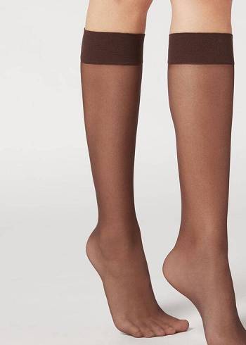 Calzedonia 20 Denier Comfort Cuff Knee-Highs Long rosa Sokken Dames Koffie | BE2230VD