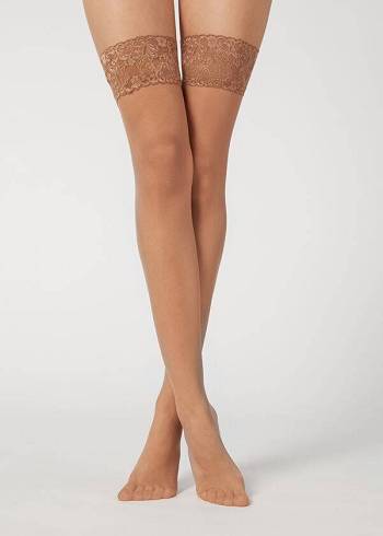 Calzedonia 20 Denier Sheer Thigh-Highs Kousen Dames Khaki | BE1249RW