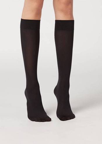 Calzedonia 30 Denier Semi Opaque Microfiber Knee-Highs Long Sokken Dames Zwart | BE2235WY