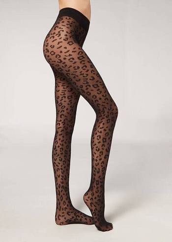 Calzedonia Animal Pattern 30 Denier Sheer Patterned Hardloopbroek Dames Zwart | BE1084XF