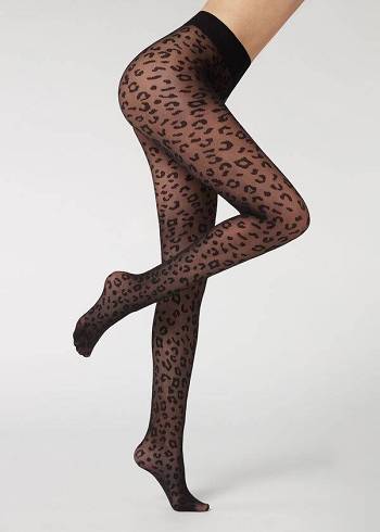 Calzedonia Animal Pattern 30 Denier Sheer Patterned Sexy Hardloopbroek Dames Zwart | BE1085CE