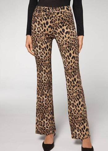 Calzedonia Animal Print Flared Jeans Dames Bruin | BE2561NB