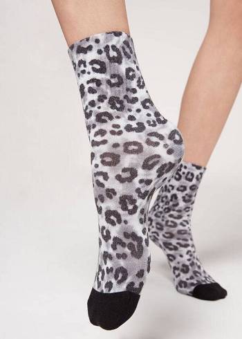 Calzedonia Animal Print Kort Sokken Dames Zilver | BE2336HK