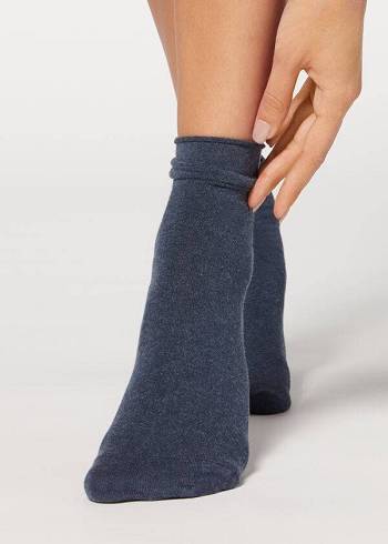 Calzedonia Ankle with Cashmere Kort Sokken Dames Donkerblauw | BE2341AP