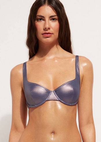 Calzedonia Coated-Effect Balconette Daytona Bikinitopjes Dames Blauw | BE1700DN