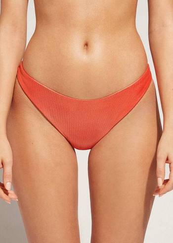 Calzedonia Coated-Effect High-Cut Brazilian Antigua Bikinibroekjes Dames Koraal Oranje | BE1364GL