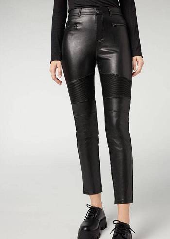 Calzedonia Coated Thermal Mager Biker Broek Dames Zwart | BE2722YU