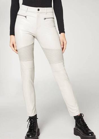 Calzedonia Coated Thermal Mager Biker Leggings Dames Wit | BE2631IS