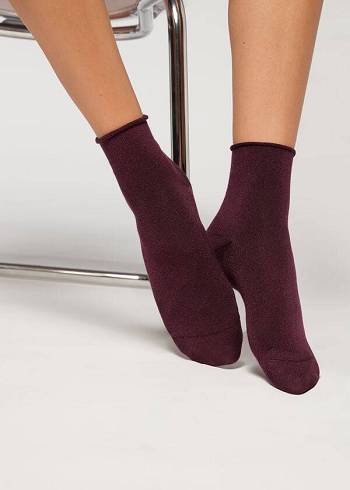 Calzedonia Cuffless Kort with Glitter Sokken Dames Bordeaux | BE2400RW