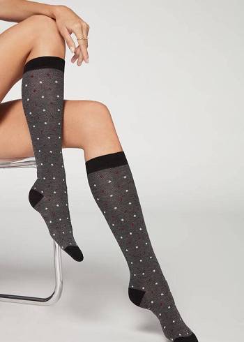 Calzedonia Dot-Pattern Long Sokken Dames Grijs | BE2239YU