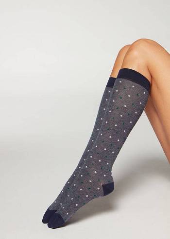 Calzedonia Dot-Pattern Long Sokken Dames Blauw | BE2241IS