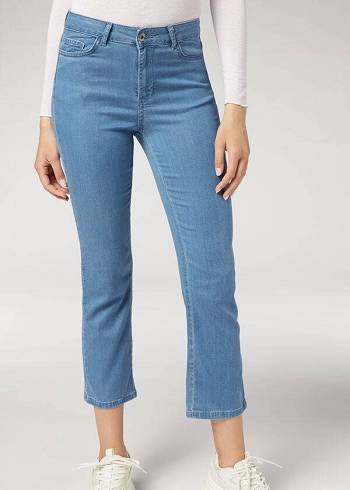 Calzedonia Eco Light Flared Cropped Denim Jeans Dames Blauw | BE2570HK