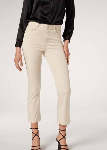 Calzedonia Eco Light Flared Cropped Denim Jeans Dames Bruin Beige | BE2572FM