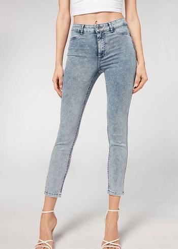 Calzedonia Faded Mager Push-Up Jeans Dames Blauw | BE2590CE