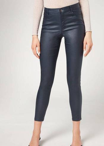 Calzedonia Faux Leren Mager Leggings Dames Donkerblauw | BE2644DN