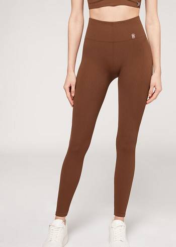 Calzedonia Fine Geribbeld Seamless Sport Leggings Dames Bruin | BE2649IS