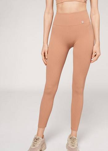 Calzedonia Fine Geribbeld Seamless Sport Leggings Dames Beige | BE2651YU