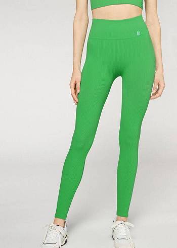 Calzedonia Fine Geribbeld Seamless Sport Leggings Dames Groen | BE2652TV