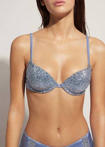 Calzedonia Gewatteerd Push-Up Cannes Bikinitopjes Dames Blauw | BE1839CE