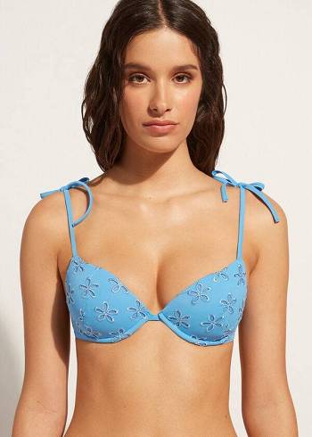 Calzedonia Gewatteerd Push-Up Corfù Bikinitopjes Dames Blauw | BE1851IS