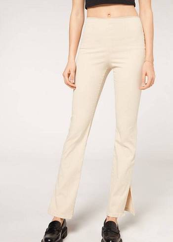 Calzedonia High-Taille Flared in Denim with Slits Leggings Dames Bruin Beige | BE2661CE