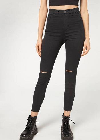 Calzedonia High-Taille Mager Jeans Dames Zwart | BE2601AP