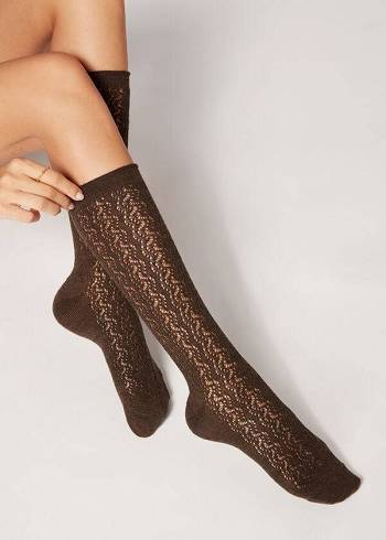 Calzedonia Knee High with Open Knit Wol Long Sokken Dames Bruin | BE2242OR