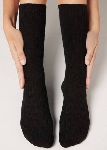 Calzedonia Kort Geribbeld with Wol and Cashmere Sokken Dames Zwart | BE2517JJ