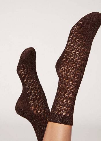 Calzedonia Kort Openwork with Glitter Sokken Dames Koffie | BE2506WY