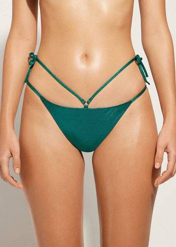 Calzedonia Lamé Brazilian Side String Hollywood Bikinibroekjes Dames Groen | BE1486UT