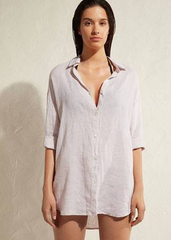 Calzedonia Linen Shirt Cover-ups Dames Beige | BE2097ZG