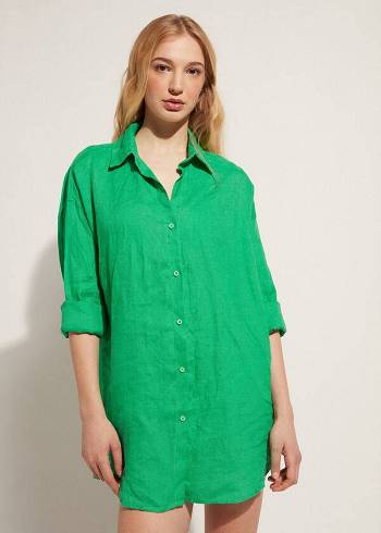 Calzedonia Linen Shirt Cover-ups Dames Groen | BE2088AP