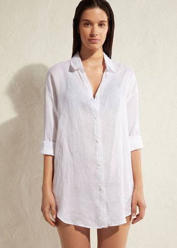 Calzedonia Linen Shirt Cover-ups Dames Wit | BE2093HK