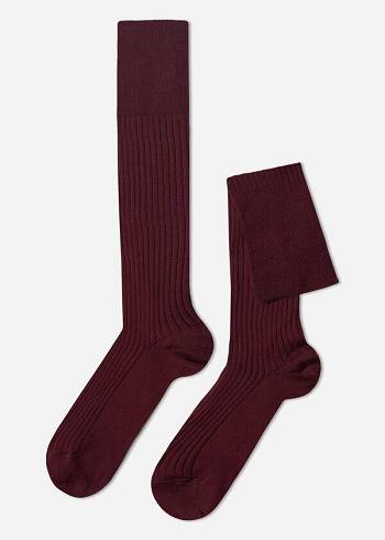 Calzedonia Lisle Thread Geribbeld Long Sokken Heren Bordeaux | BE2753QZ