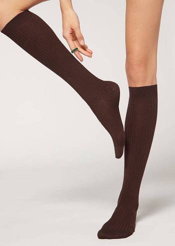 Calzedonia Long Geribbeld Cashmere Sokken Dames Bruin | BE2245SO