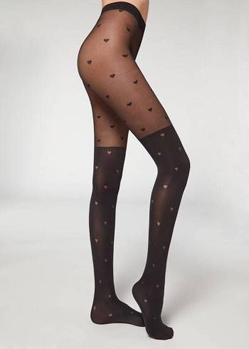 Calzedonia Longuette-Effect Mini Heart-Motif Patterned Hardloopbroek Dames Zwart | BE1111CE