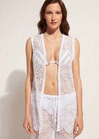 Calzedonia Mouwloos Crochet Cover-ups Dames Wit | BE2116DN