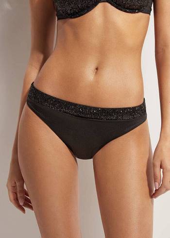 Calzedonia Sequined Cannes Bikinibroekjes Dames Zwart | BE1534EX