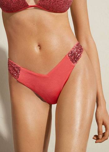 Calzedonia Sequined High-Cut Brazilian Cannes Bikinibroekjes Dames Roze | BE1542AP