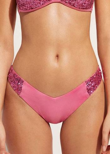 Calzedonia Sequined High-Cut Brazilian Cannes Cheeky Bikinibroekjes Dames Roze | BE1546GL