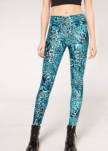 Calzedonia Shiny Animal-Print Atletische Leggings Dames Turquoise | BE2681WY