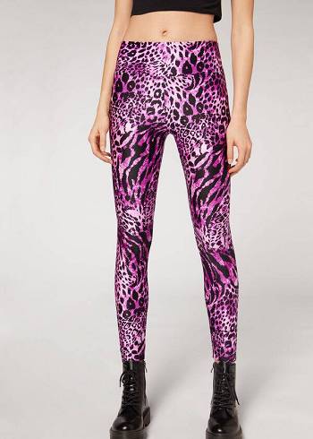 Calzedonia Shiny Animal-Print Atletische Leggings Dames Roze | BE2682QZ