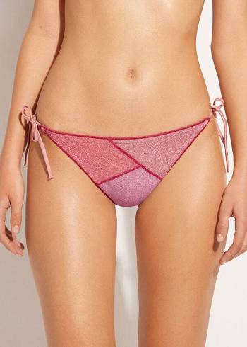 Calzedonia String Tie Lamé Lisbona Bikinibroekjes Dames Roze | BE1621SO