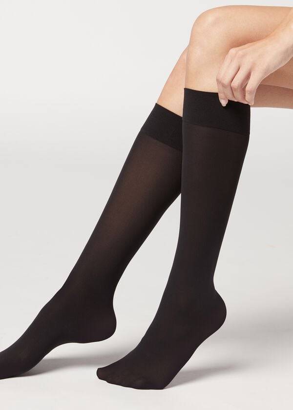 Calzedonia 30 Denier Semi Opaque Microfiber Knee-Highs Long Sokken Dames Zwart | BE2235WY