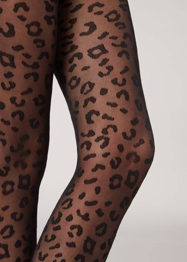 Calzedonia Animal Pattern 30 Denier Sheer Patterned Hardloopbroek Dames Zwart | BE1084XF