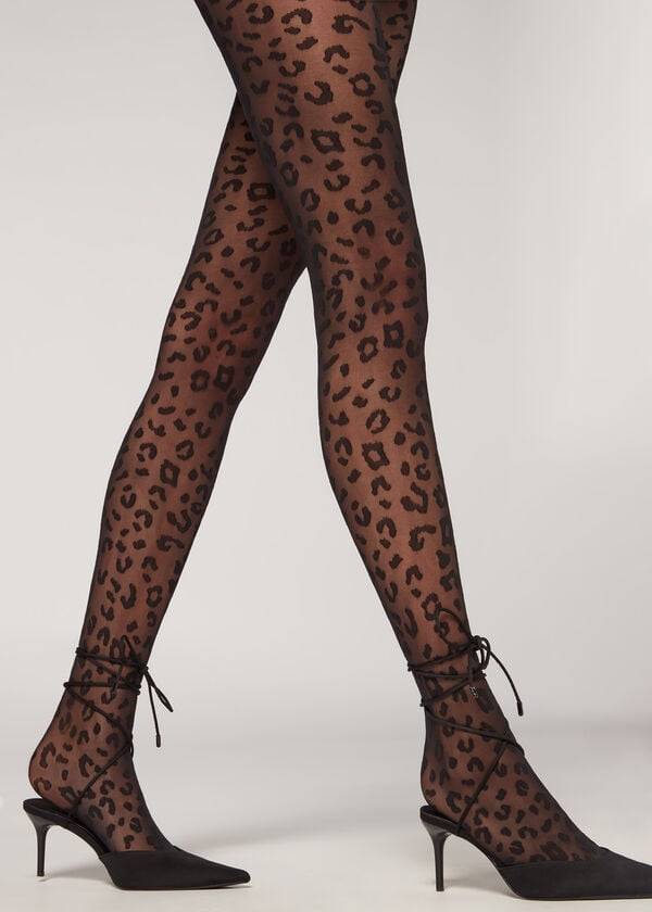 Calzedonia Animal Pattern 30 Denier Sheer Patterned Hardloopbroek Dames Zwart | BE1084XF