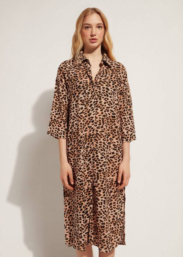 Calzedonia Animal Patterned Midi Shirt Cover-ups Dames Bruin | BE2067HK