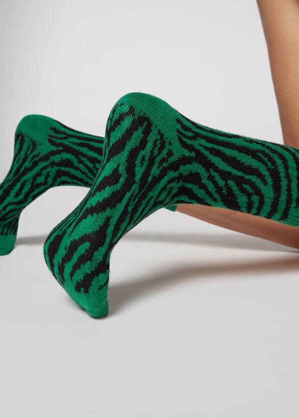 Calzedonia Animal Print Cashmere Kort Sokken Dames Groen | BE2332ZG