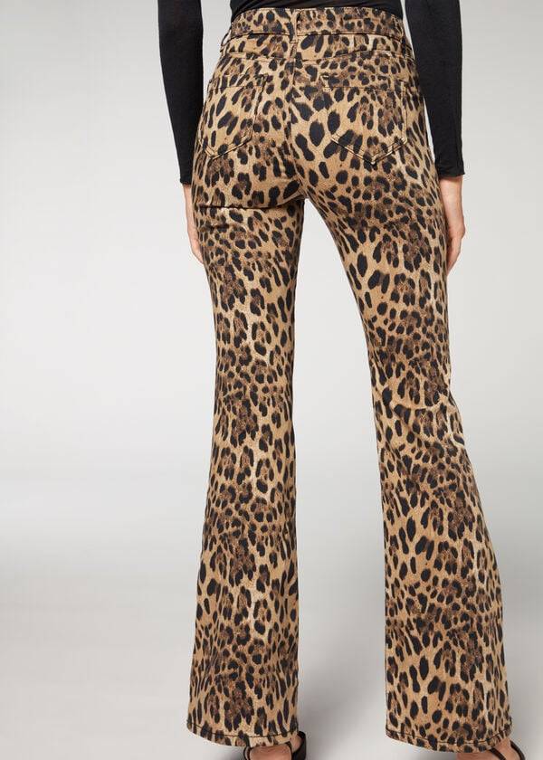 Calzedonia Animal Print Flared Broek Dames Bruin | BE2713GL